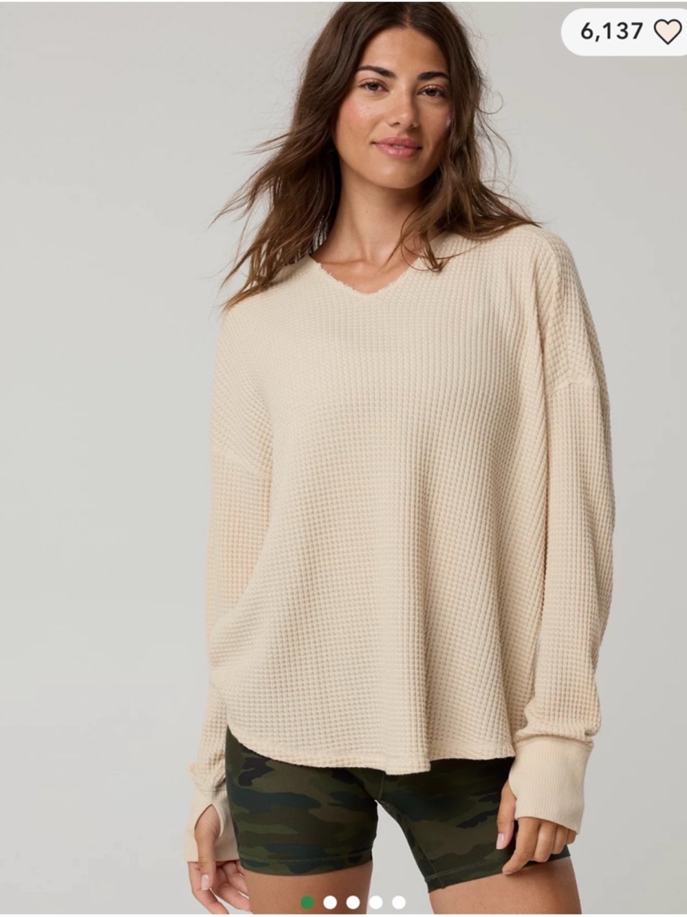 aerie Cream Waffle-Knit V-Neck Sweater